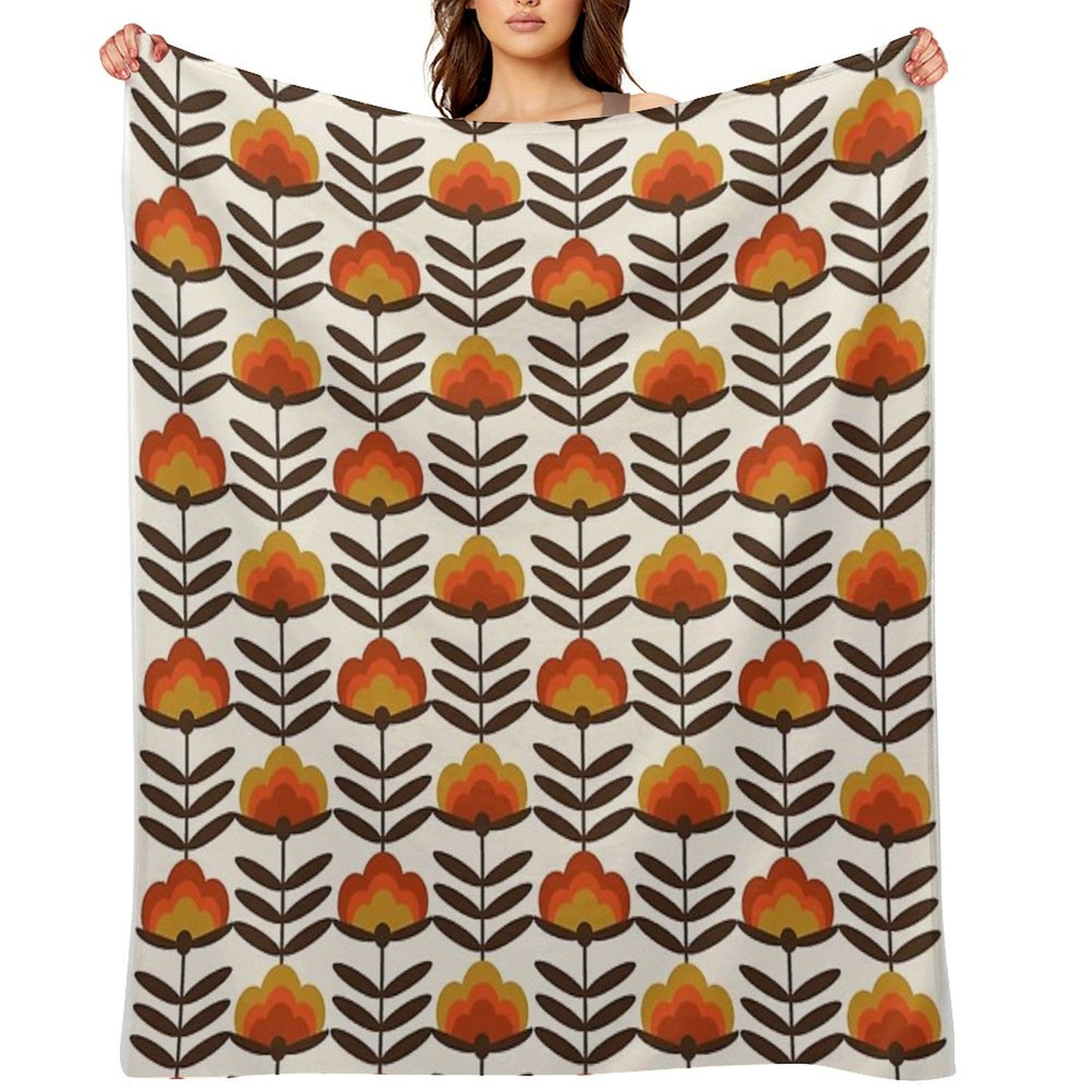 Boogie - Retro Florals Minimal Trendy 70s Style Throwback Flower Pattern Throw Blanket