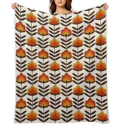 Boogie - Retro Florals Minimal Trendy 70s Style Throwback Flower Pattern Throw Blanket
