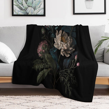 Dark Academia Peony Botanical Throw Blanket