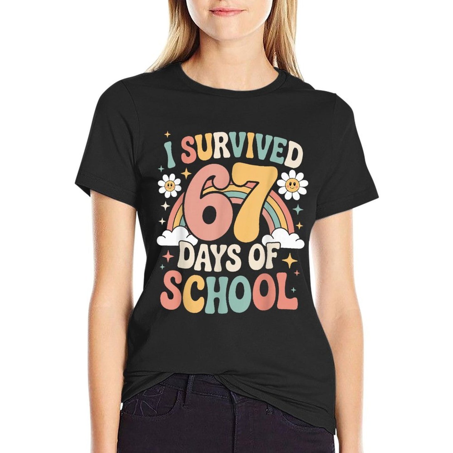 I Survived 67 Days of School - Funny Teachers Students Meme  Stretchy T-Shirt