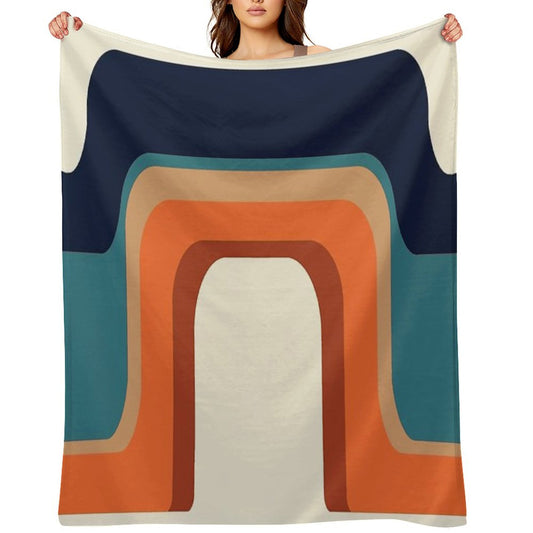 Mid-Century Modern Meets 1970s Orange And Blue Rainbow Throw Blanket