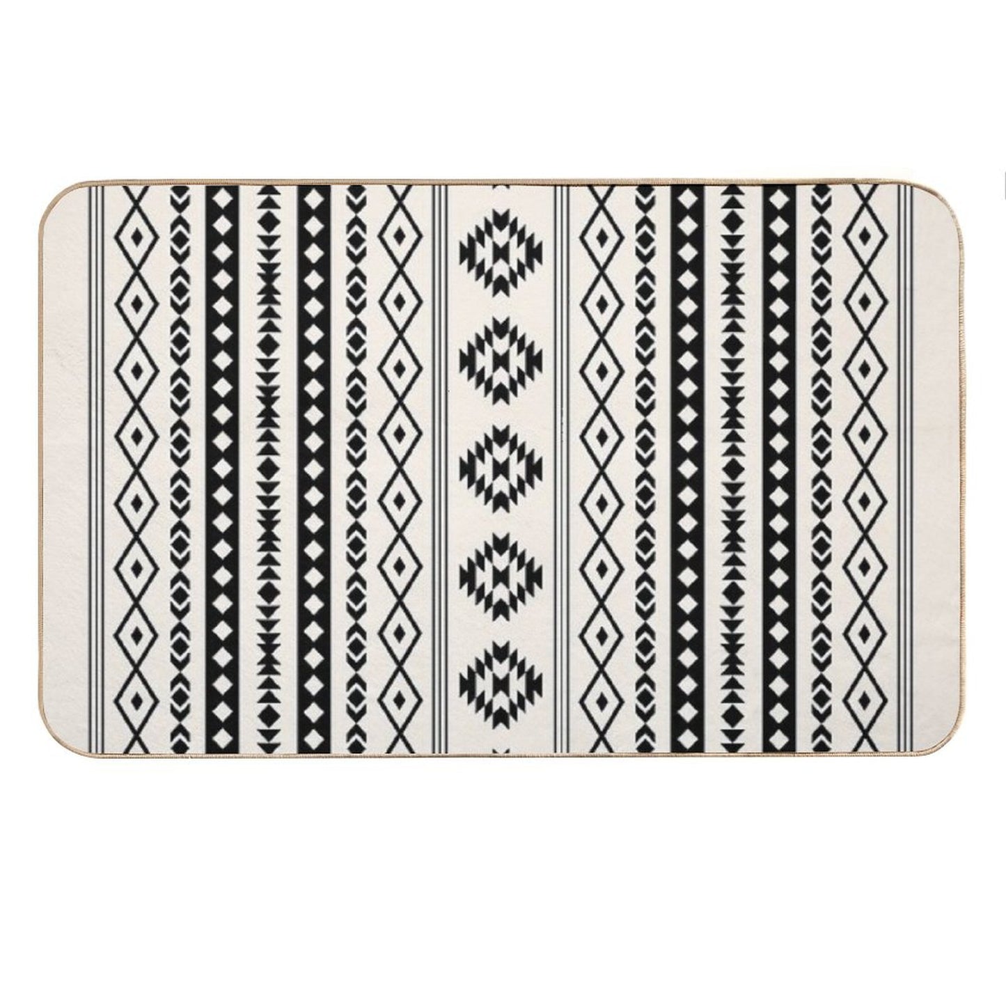 Aztec Black on Cream Mixed Motifs Pattern Bath Mat
