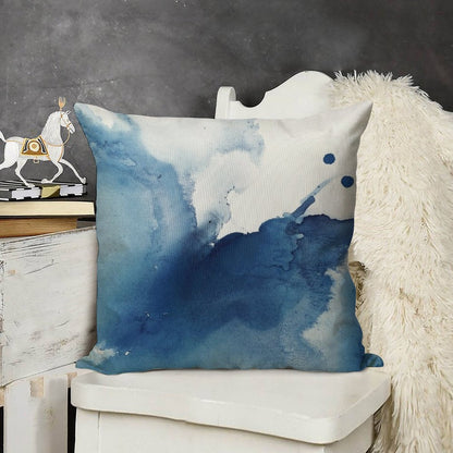 Indigo Blue Sea, Abstract Ink Painting Linen Throw Pillow Cover
