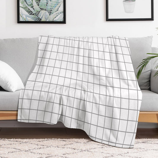 Grid White Gray Throw Blanket