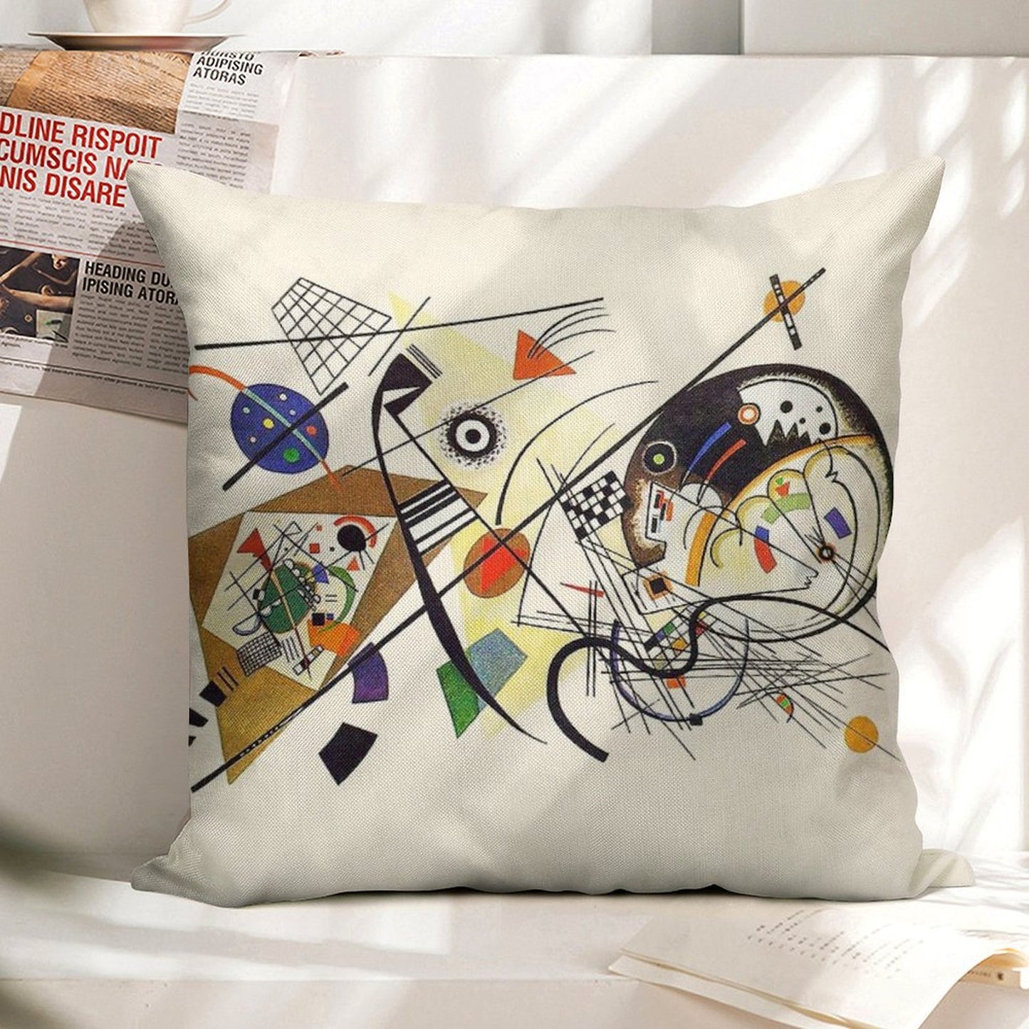 HD. Transverse Lines (1923), by Wassily Kandinsky Linen Throw Pillow Cover