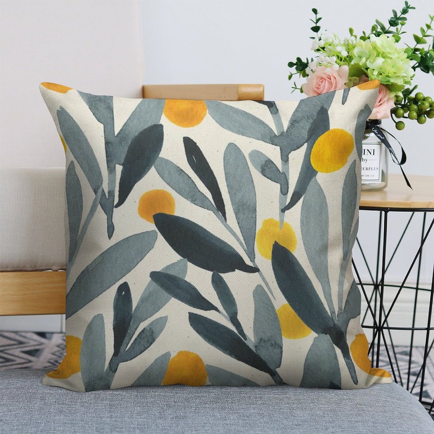 Indigo Mustard Linen Throw Pillow Cover