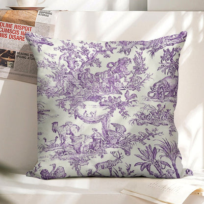 Purple Toile - French Countryside - English Linen Throw Pillow Cover