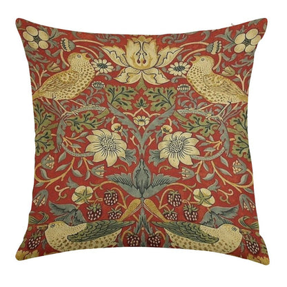 William Morris Birds Floral,red Linen Throw Pillow Cover