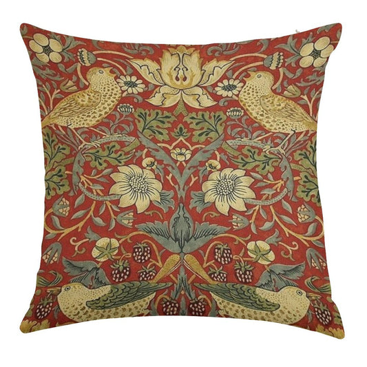 William Morris Birds Floral,red Linen Throw Pillow Cover