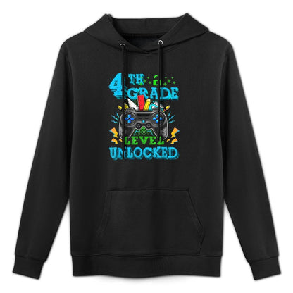Level 4th Grade Unlocked Back To School First Day Boys Girls Pilling-Resistant Hoodie