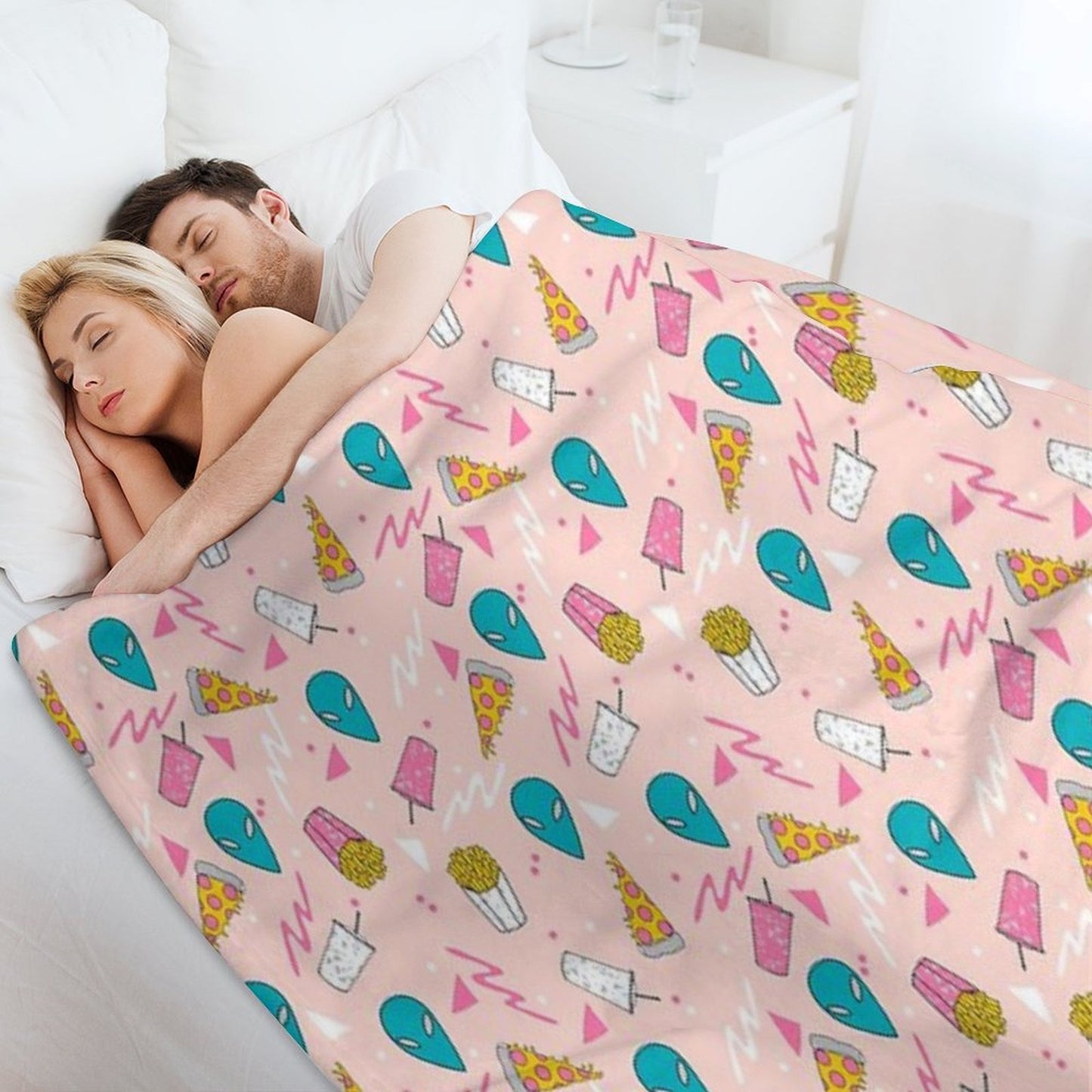 Alien Outer Space Cute Aliens French Fries Rad Sodas Pattern Print Throw Blanket