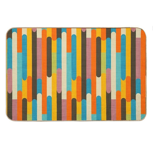Retro Color Block Popsicle Sticks Orange Bath Mat