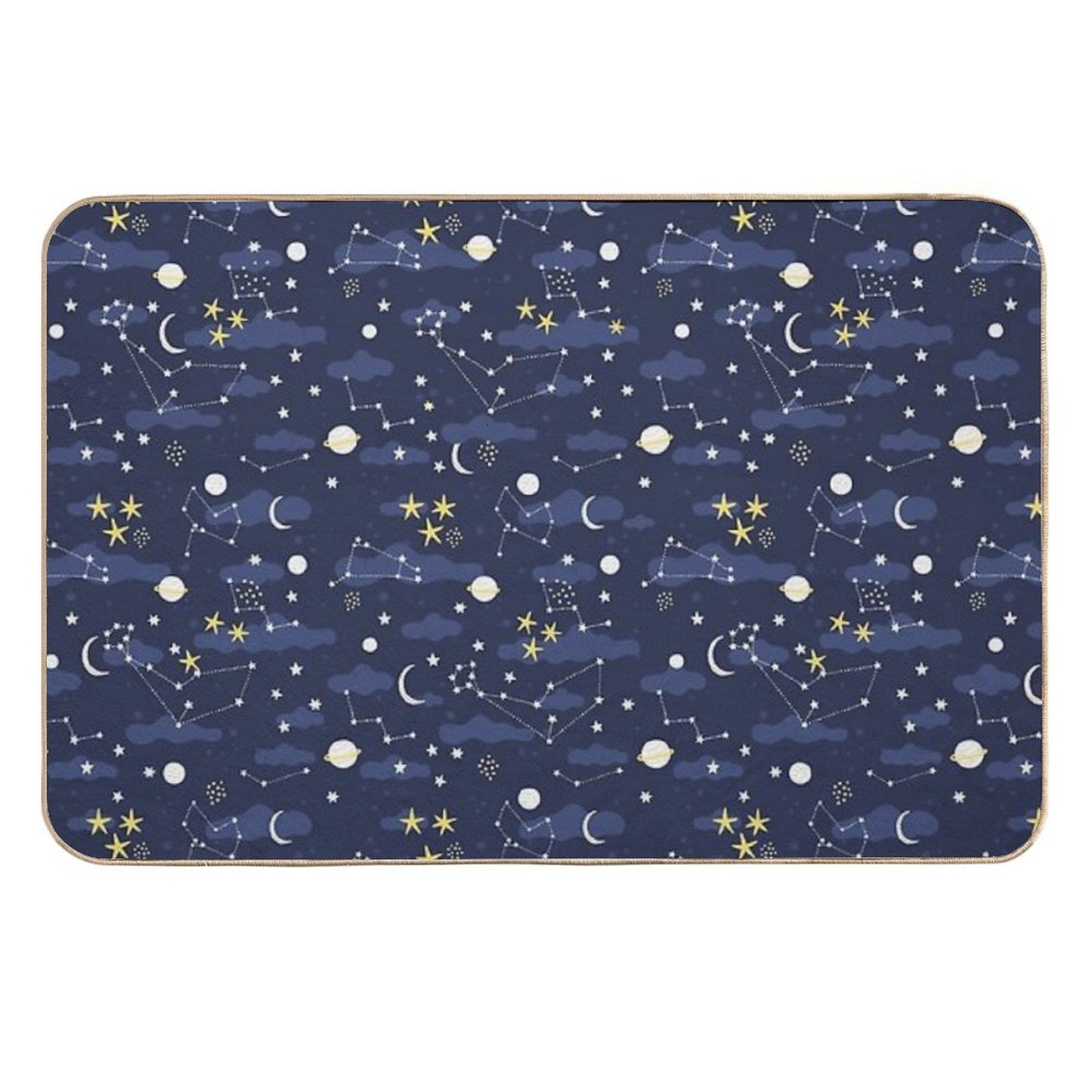Galaxy - Cosmos, Moon And Stars. Astronomy Pattern. Cute Cartoon Universe Design. Durable Bath Mat