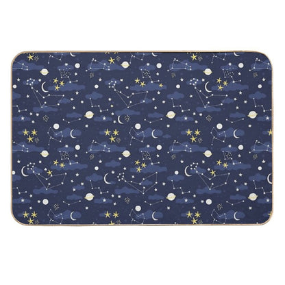 Galaxy - Cosmos, Moon And Stars. Astronomy Pattern. Cute Cartoon Universe Design. Durable Bath Mat