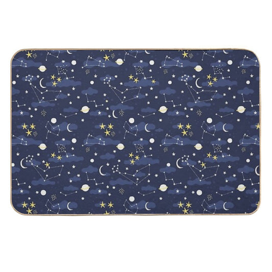 Galaxy - Cosmos, Moon And Stars. Astronomy Pattern. Cute Cartoon Universe Design. Durable Bath Mat