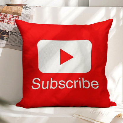You Tube Subscribe Play Button Videos VLoggers Live Stream Linen Throw Pillow Cover