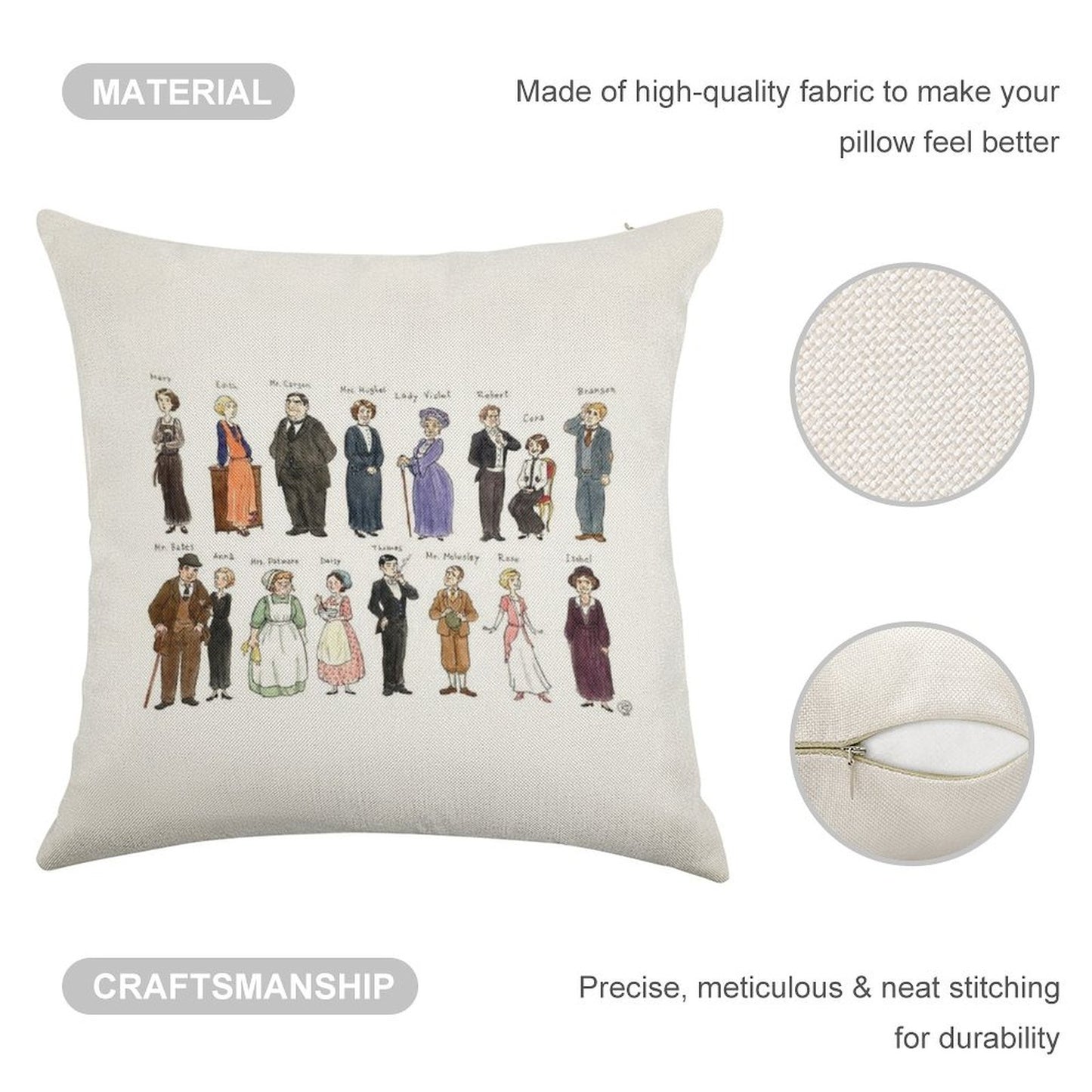 Downton A. Portraits Linen Throw Pillow Cover