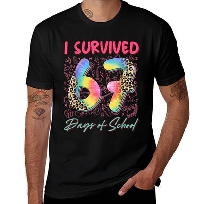 I Survived 67 Day of School Funny 6 7 Teach Student Leopard  Soft T-Shirt