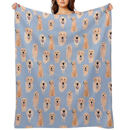 Golden Retrievers on Blue Throw Blanket