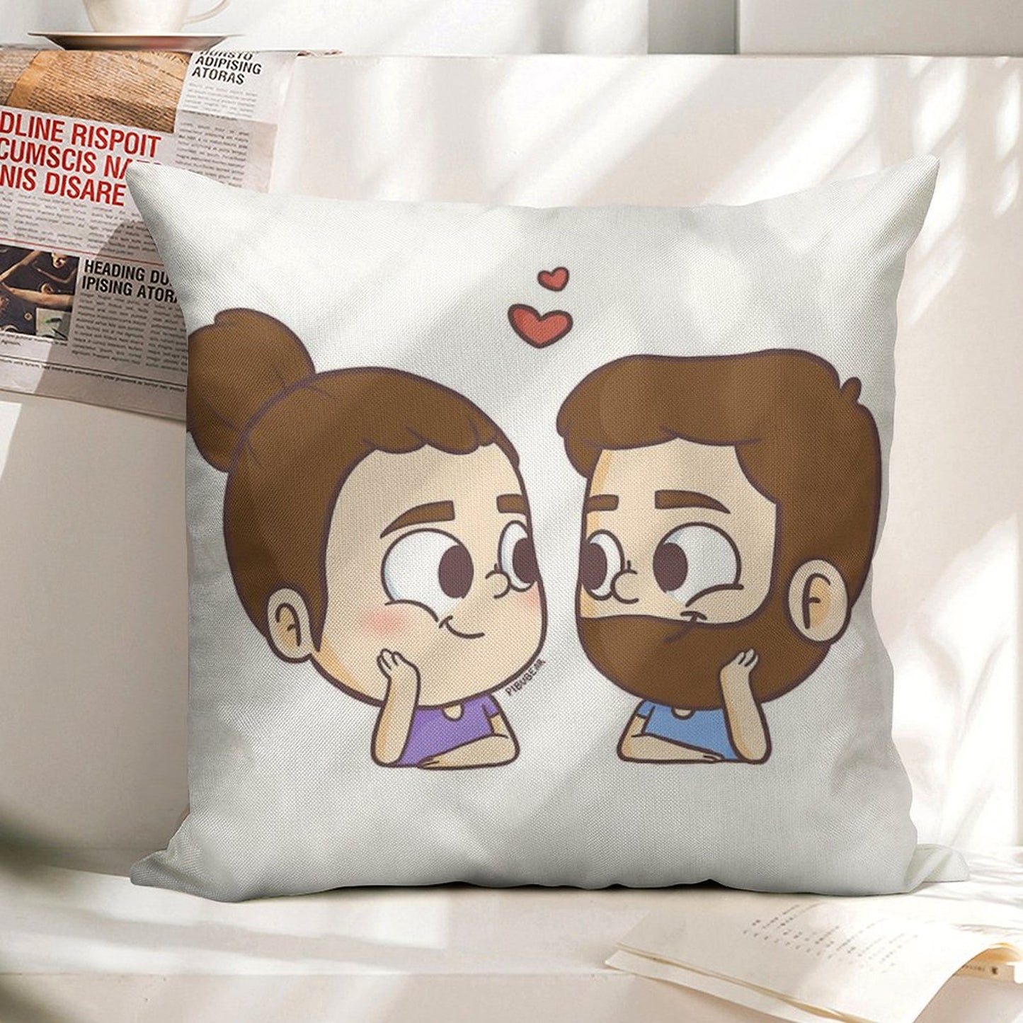 Together - Pibubear Linen Throw Pillow Cover