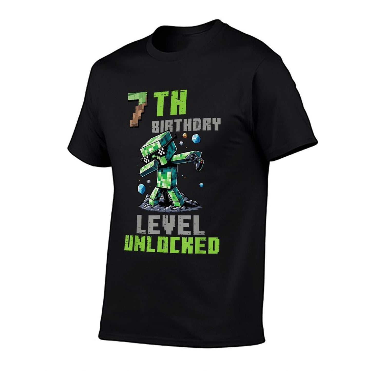 7th Birthday Level Unlocked Pixel Dab 7 Bday Gamer Boys Kids  Graphic-printed T-Shirt