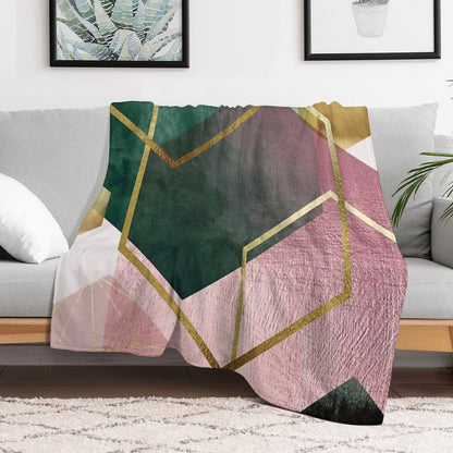 Emerald Green And Pink Geo No 1 Throw Blanket