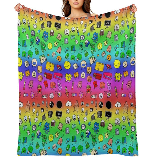 BFDI All Characters (Rainbow) Throw Blanket