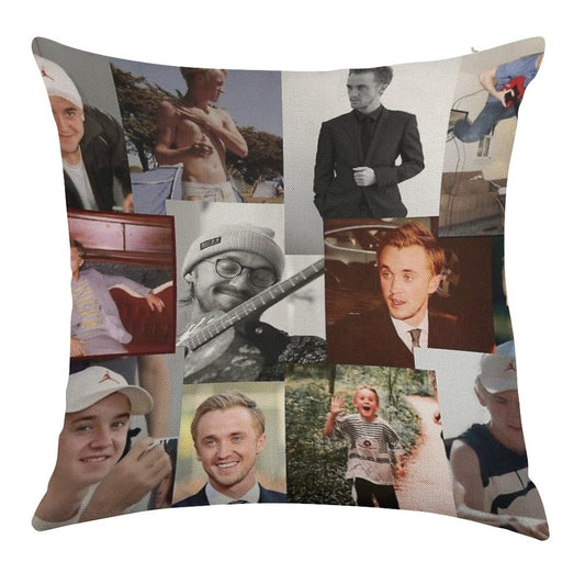 Tom Felton Collage Linen Throw Pillow Cover