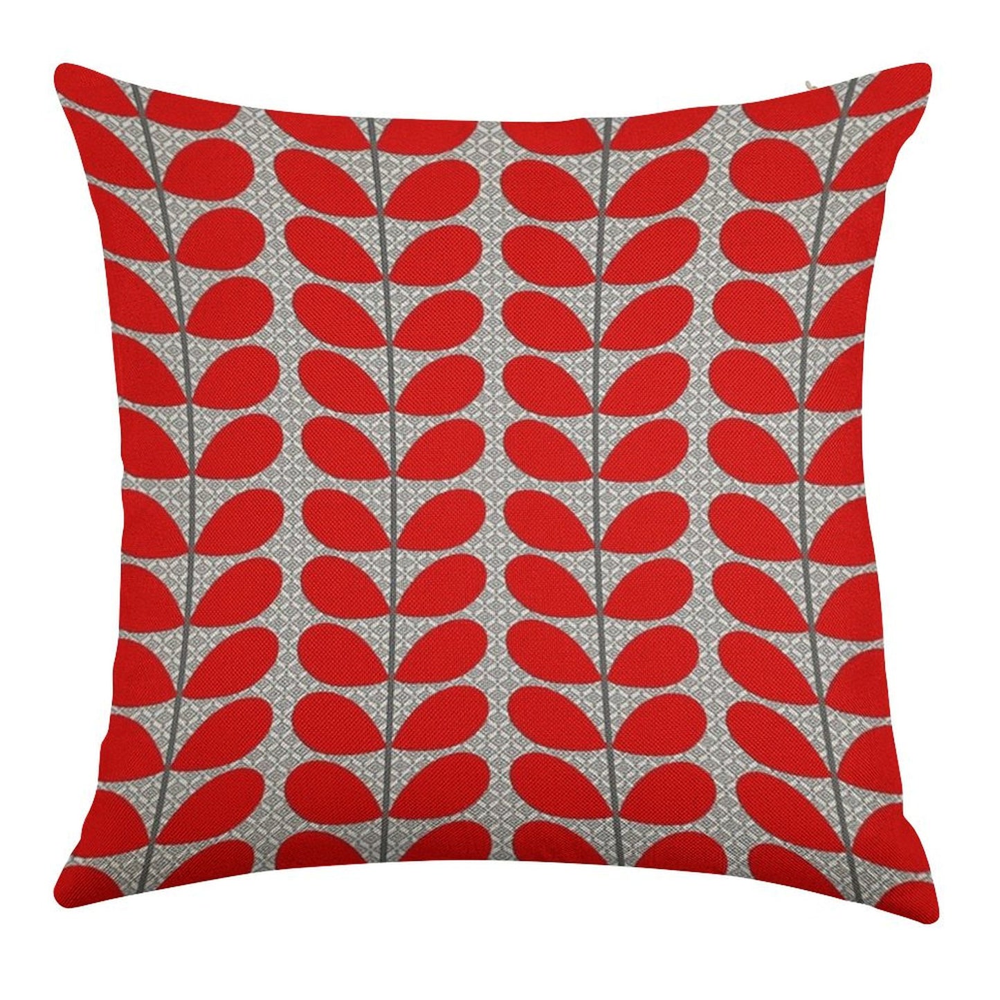 Mid-Century Danish Leaves, Deep Red And Gray Linen Throw Pillow Cover