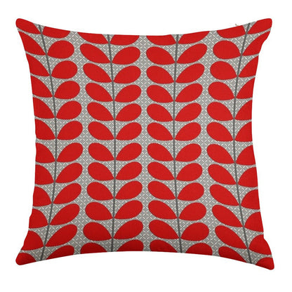 Mid-Century Danish Leaves, Deep Red And Gray Linen Throw Pillow Cover