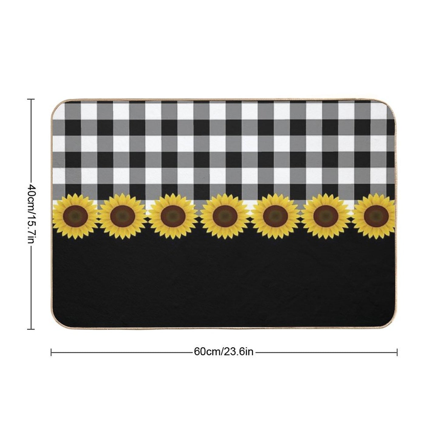 Black White Buffalo Plaid & Yellow Sunflower Bath Mat