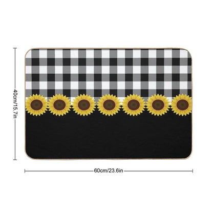 Black White Buffalo Plaid & Yellow Sunflower Bath Mat