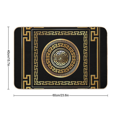 Greek Key Meander Black Gold Large Bath Mat