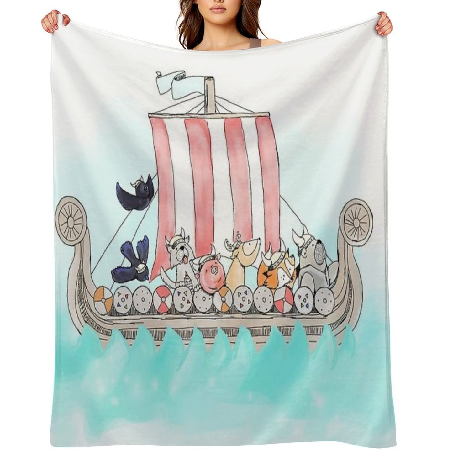 Viking Longship Blanket in Cardinal Red Throw Blanket