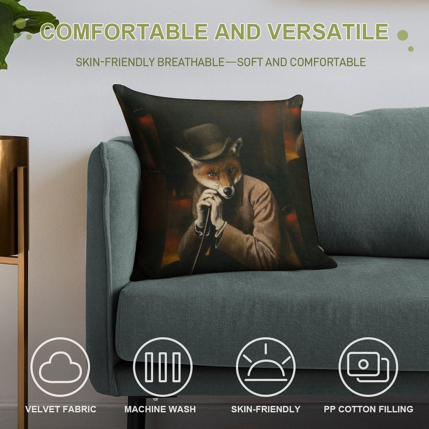 Edwardian Gentleman Fox Soft Multiple Sizes Throw Pillow