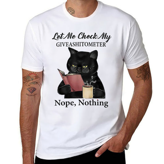 Let Me Check My GiveAShitTo Meter Nope, Nothing Black Cat  Rolled Sleeves T-Shirt