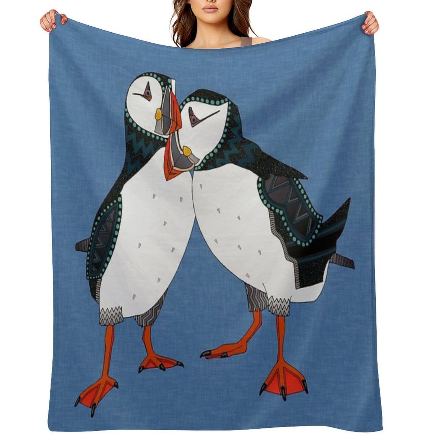 Puffin Pair Blue Throw Blanket