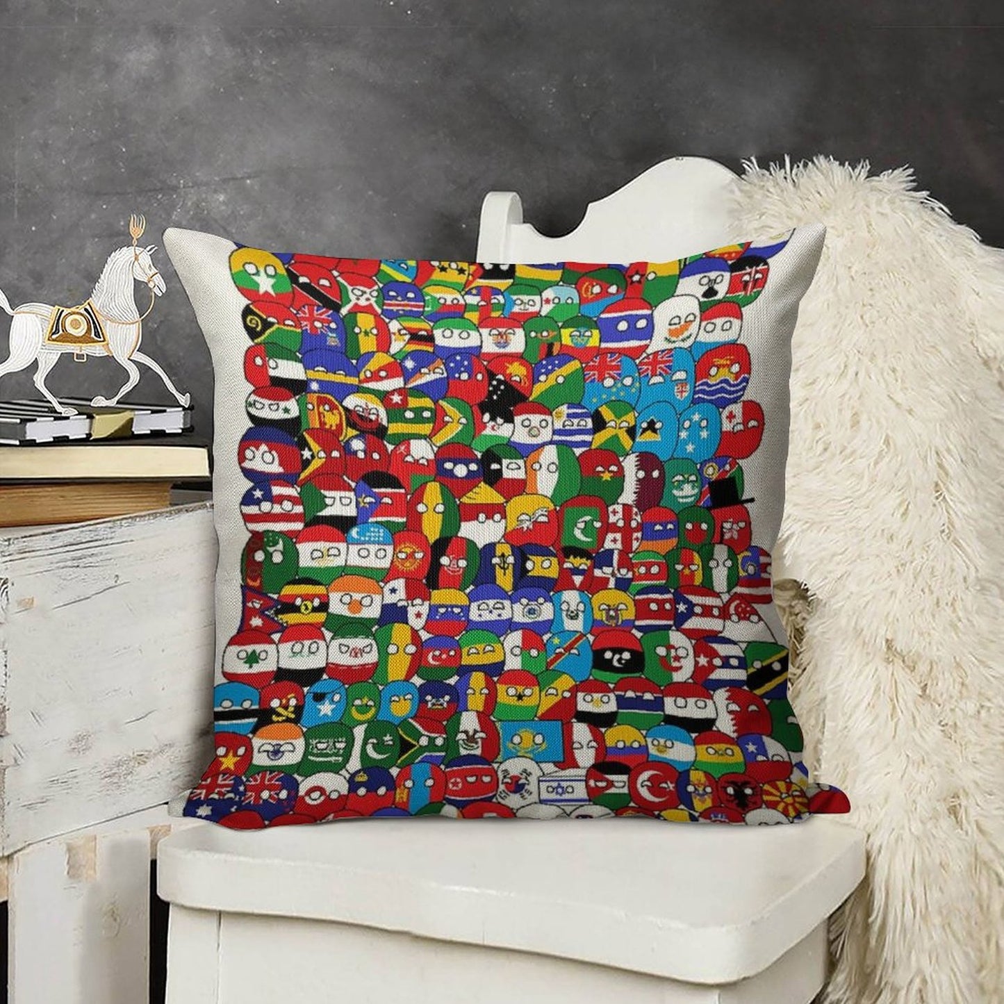 Countryball Linen Throw Pillow Cover