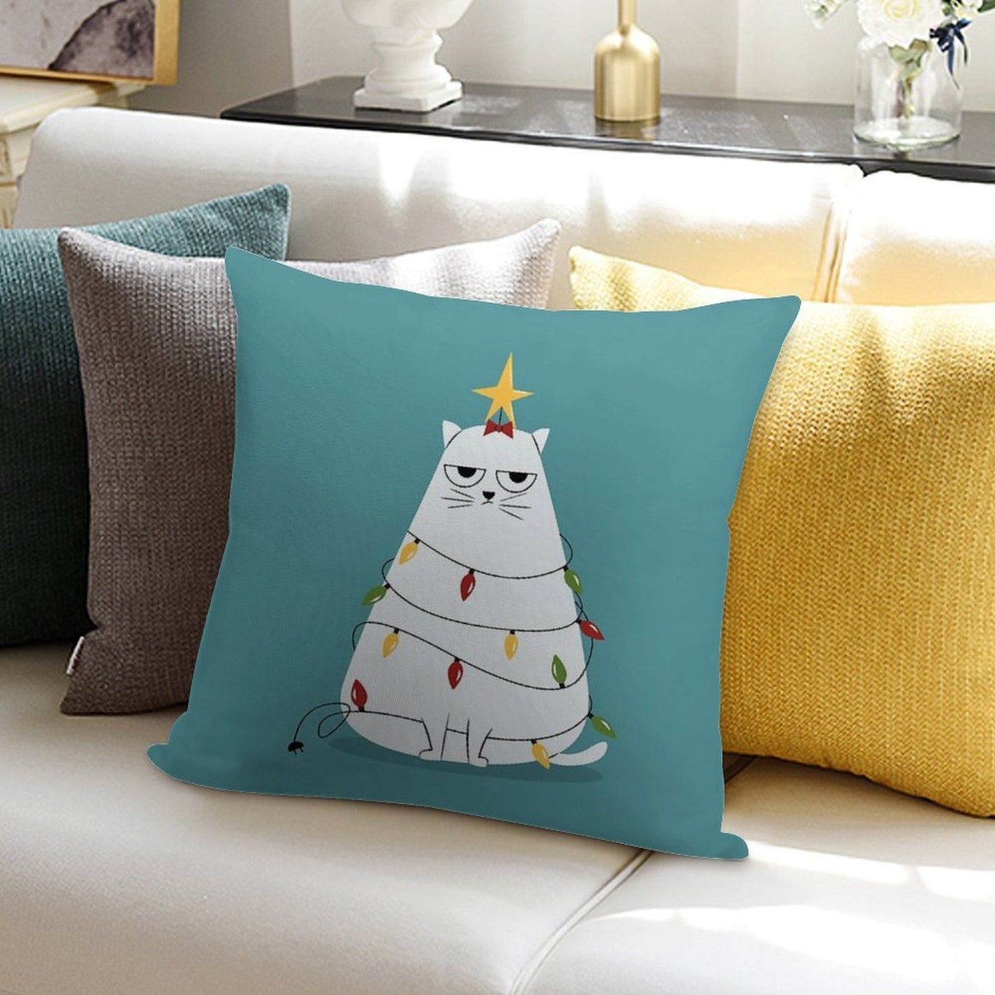 Grumpy Christmas Cat Soft Ultra-Soft Texture Throw Pillow