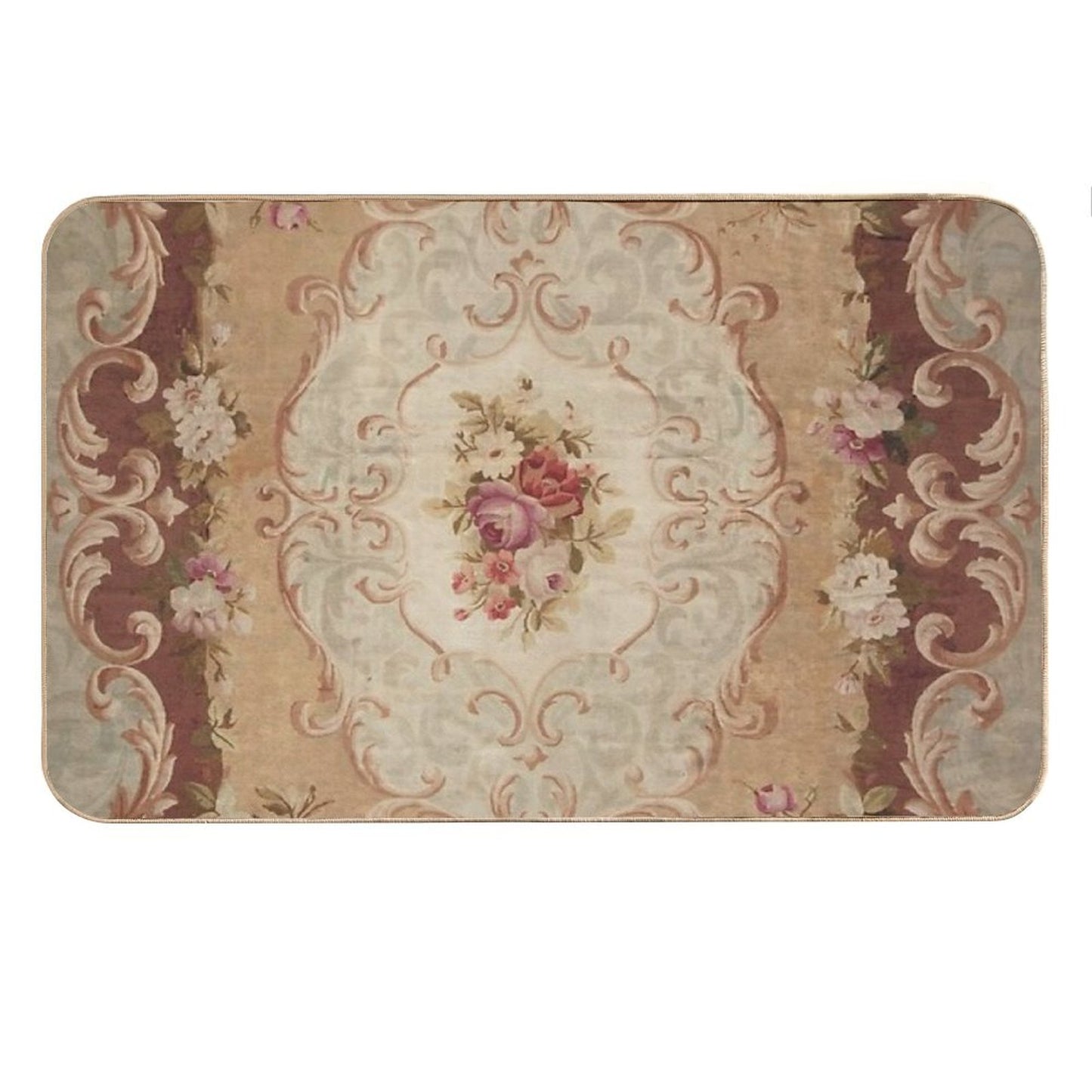 Antique Rose Floral French Aubusson Rug Print Bath Mat