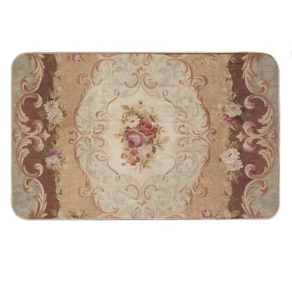 Antique Rose Floral French Aubusson Rug Print Bath Mat