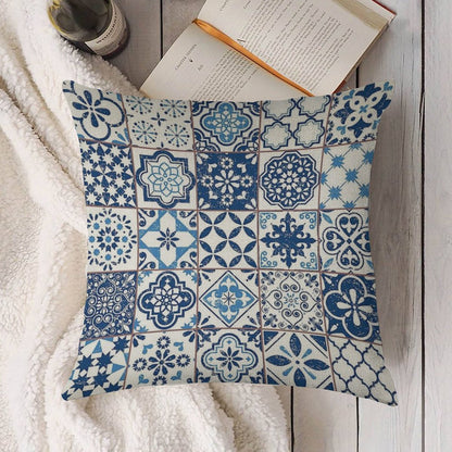 Portuguese Azulejos Linen Throw Pillow Cover