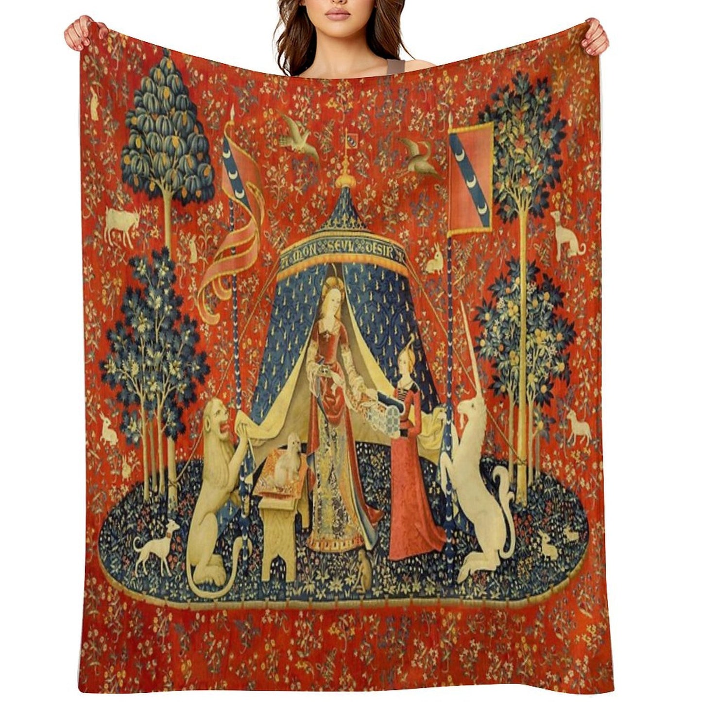 Lady And The Unicorn Medieval Tapestry Throw Blanket