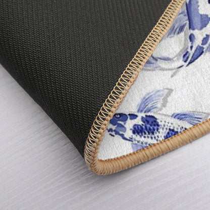 Blue And White Koi Fish Artwork – Zen Wall Decor for Home & Office Bath Mat