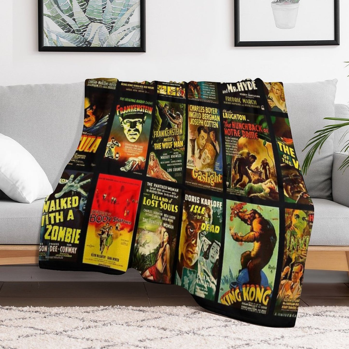 Vintage Classic Horror Monster Movie Posters Throw Blanket