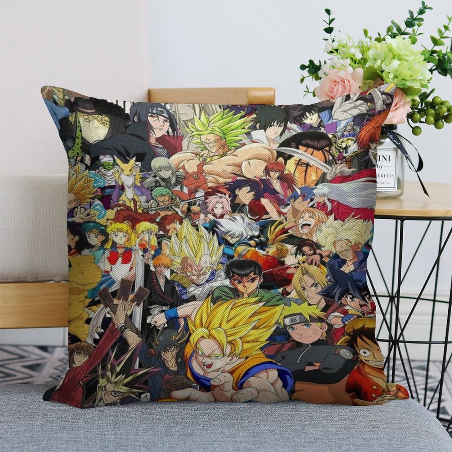 All Anime Characters Linen Throw Pillow Cover