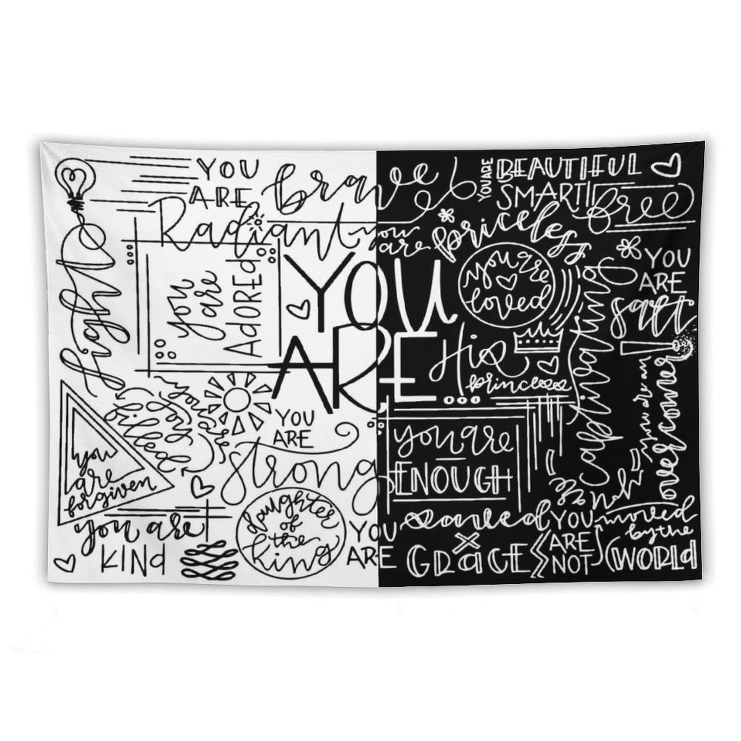 You Are Enough White & Black Tapestry