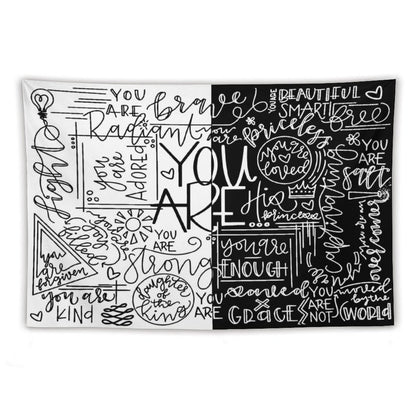 You Are Enough White & Black Tapestry