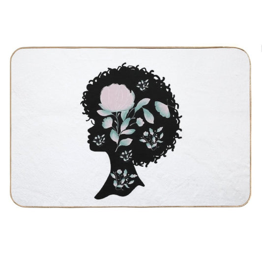 Afro Silhouette With Butterflies & Flowers Bath Mat