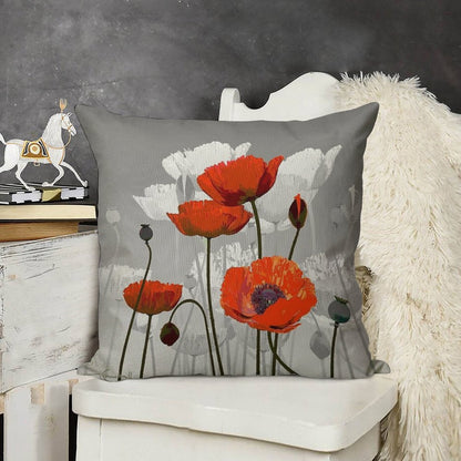 POPPIES Linen Throw Pillow Cover